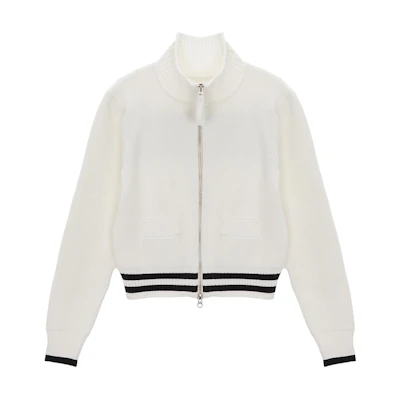 MATIN KIM Ivory Letter Logo Zip-Up Knit Jacket Unisex Vintage Style. MK2400CD016MIV