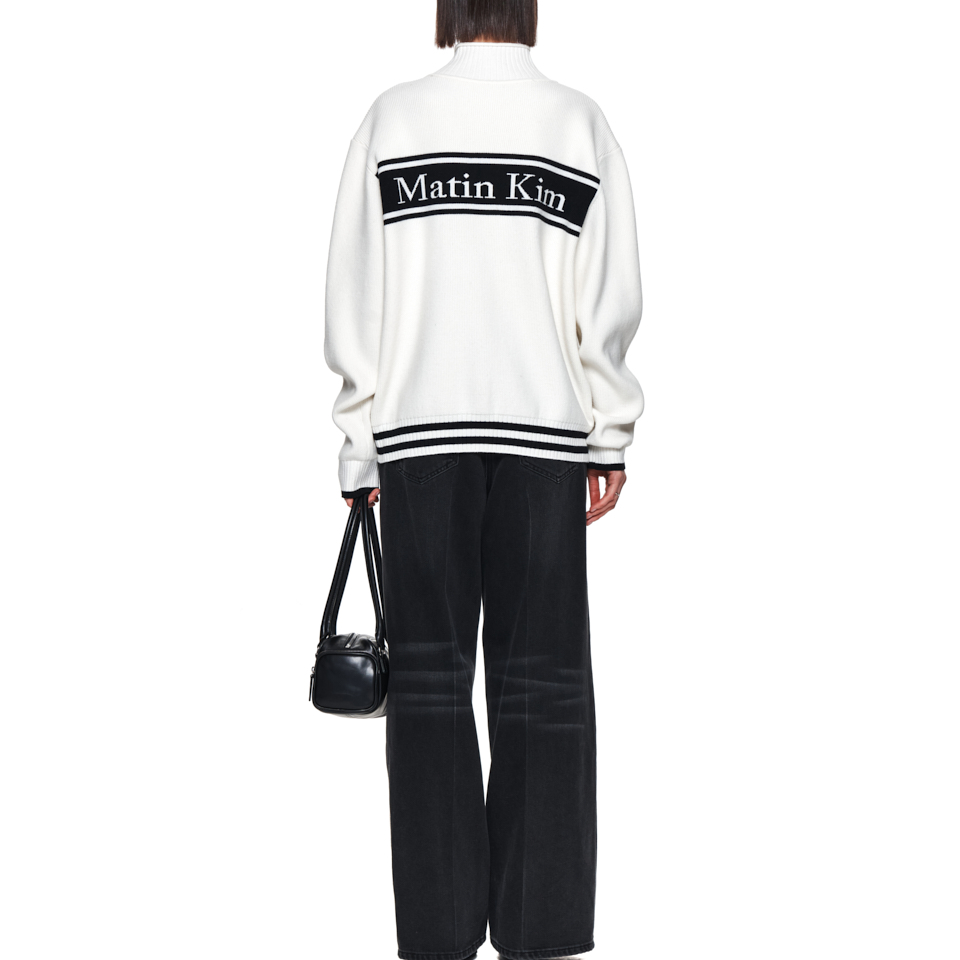 Purchase MATIN KIM Jaket Knit Zip-Up Logo Huruf Gading Unisex Gaya Vintage. MK2400CD016MIV