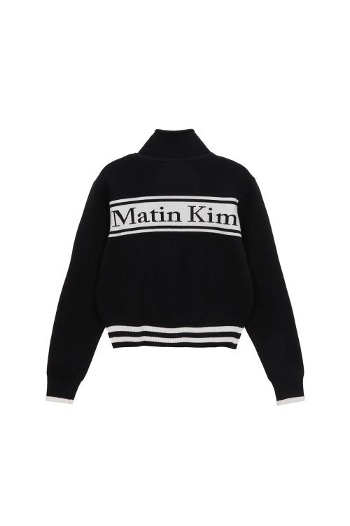 Matin Kim Spell Point Stripe Wool Blend Black Knit Cardigan MK2500CD716VBB