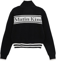 MATIN KIM Unisex Black Vintage Style Knit Cardigan with Letter Zip Detail. MK2378CD016MBB MATIN KIM Unisex Black Vintage Style Knit Cardigan with Letter Zip Detail. MK2378CD016MBB