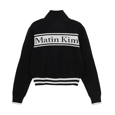 MATIN KIM Unisex Black Vintage Style Knit Cardigan with Letter Zip Detail. MK2378CD016MBB