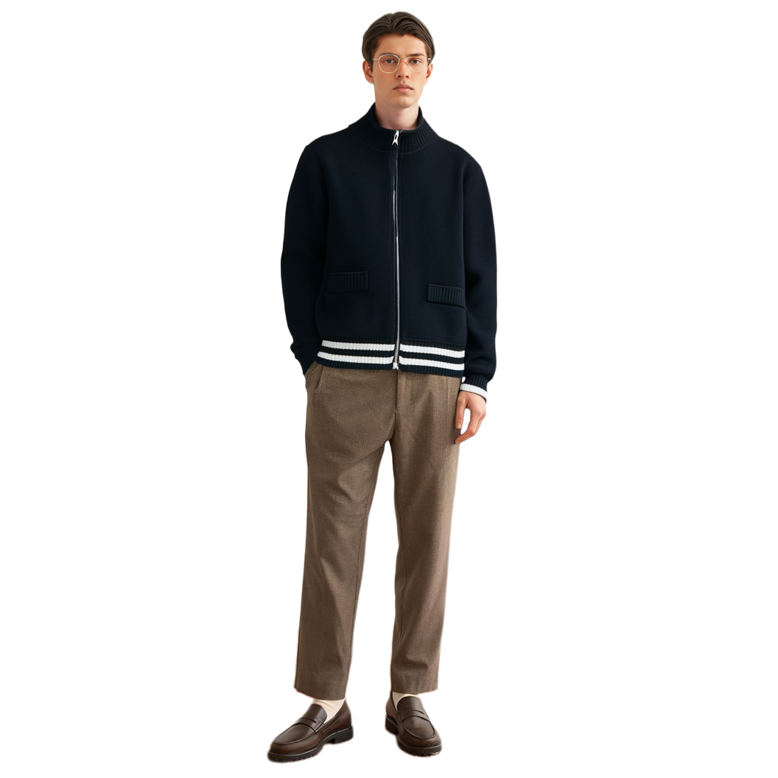 Details for 마틴킴 남녀공용 블랙 레터링 지퍼 디테일 빈티지 니트 가디건. MK2378CD016MBB