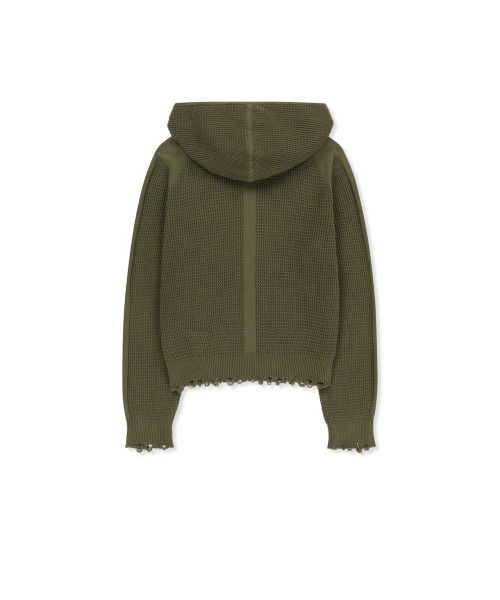 Order Matin Kim Waffle Texture Knit Zip-Up Hoodie in Khaki MK2677CD320UKH