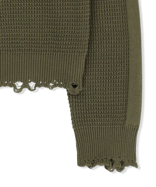 Shop Matin Kim Waffle Texture Knit Zip-Up Hoodie in Khaki MK2677CD320UKH