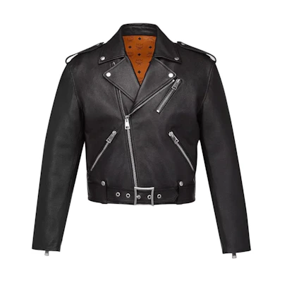 MCM Cropped Lamb Leather Rider Jacket in Black. MHJESMM04BK0