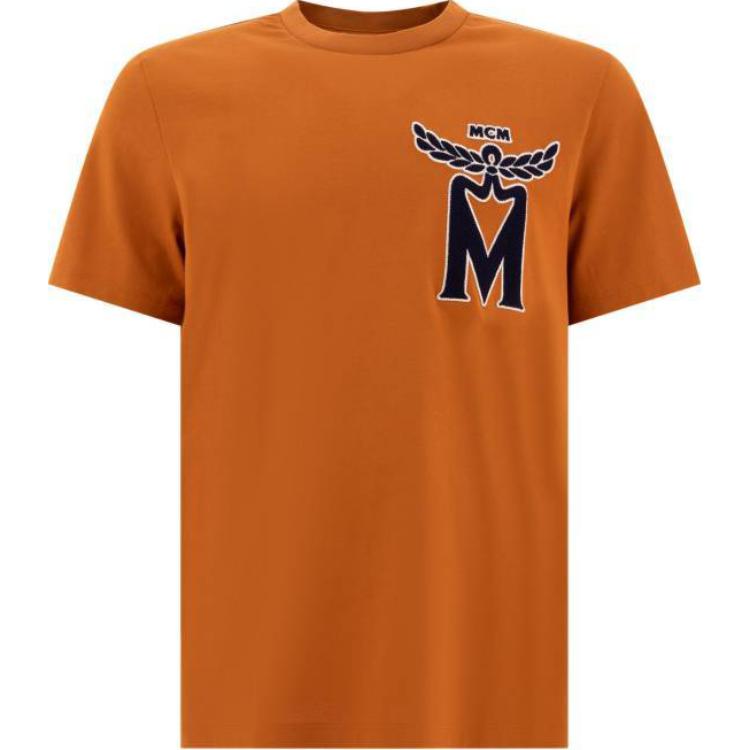MCM  Orange Logo Print Crewneck Loose Fit Short Sleeve T-Shirt. MHTEAMM09CO