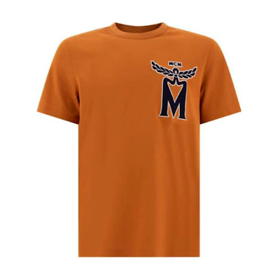 MCM Orange Logo Print Crewneck Loose Fit Short Sleeve T-Shirt. MHTEAMM09CO