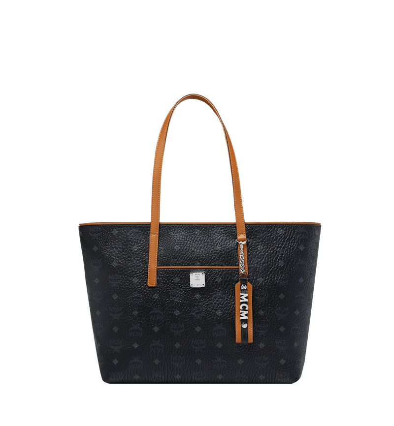 MCM Anya Top Zip Shopper Visetos Cognac Medium Black