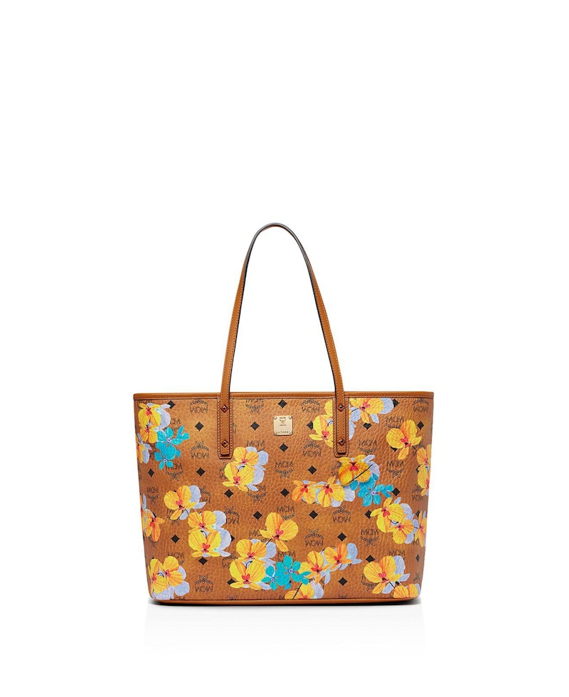 MCM Anya Top Zip Shopper Visetos Flower Medium Cognac