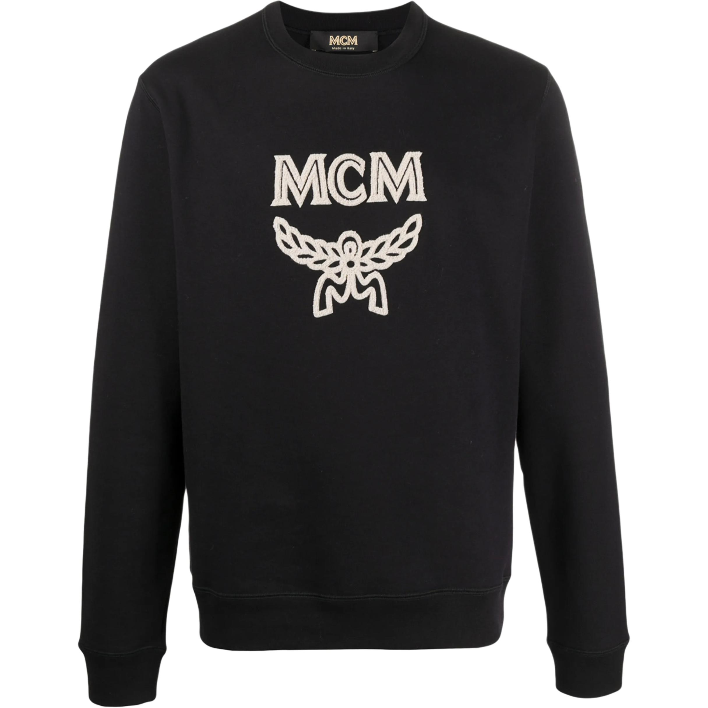 MCM Black Crewneck Logo Print Long-Sleeve Sweatshirt MHAASMMBT0