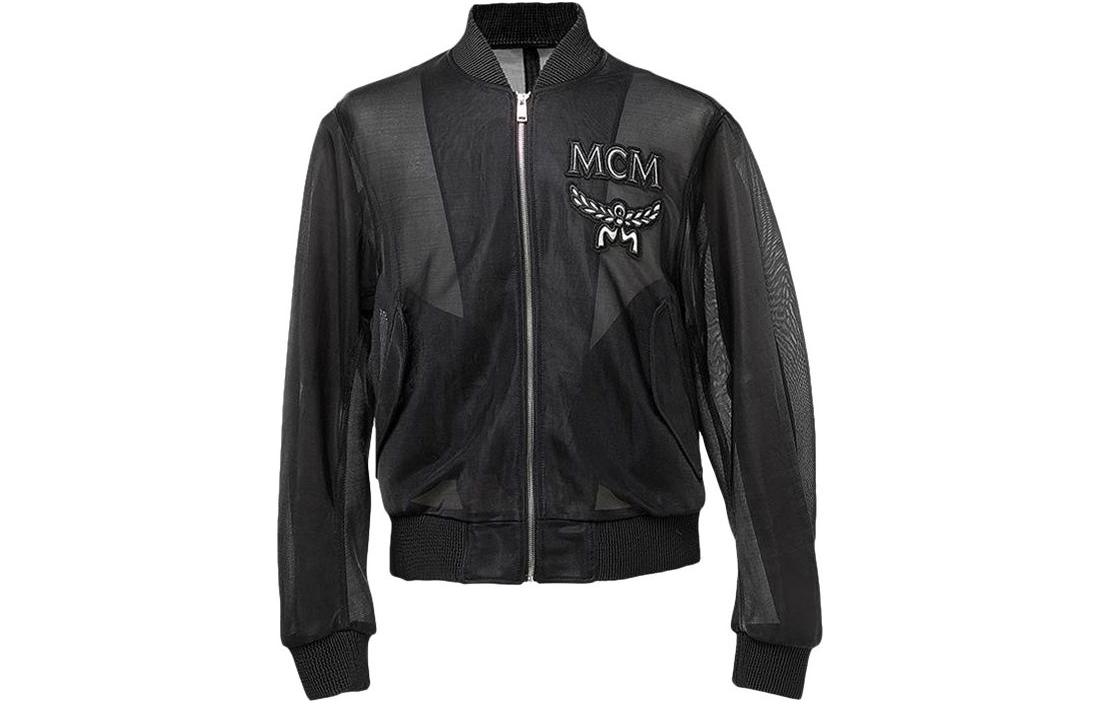 MCM Black Half-Zip Logo Print Jacket with Mock Neck Long Sleeve MHJ9SMM13BK