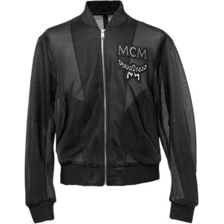 MCM Black Solid Color Embroidered Badge Zip-Up Jacket MHJ9SMM13BK0