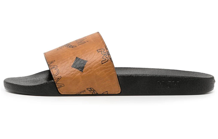 MCM Classic Logo Print Round Toe Slide 'Brown' MEXDAMM01CO
