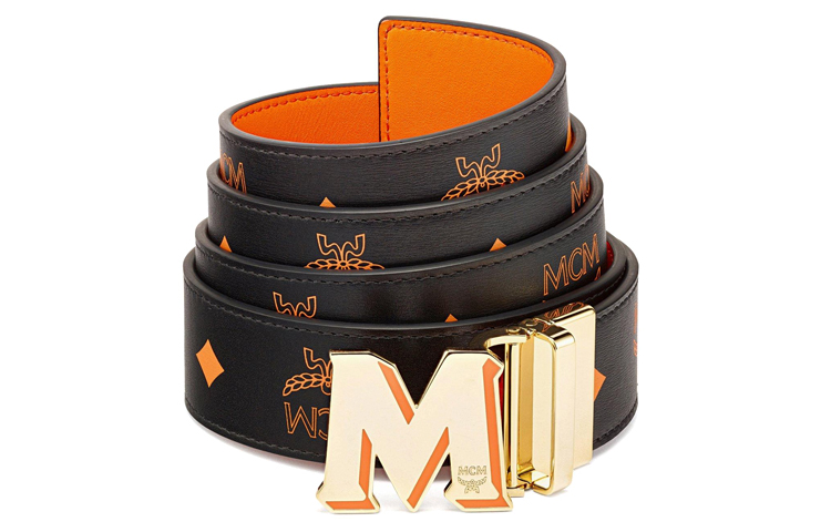 Order MCM Claus Epoxy M Logo Embossed Leather Reversible Belt Orange Unisex 3.8cm. MXBBAVI08O9001