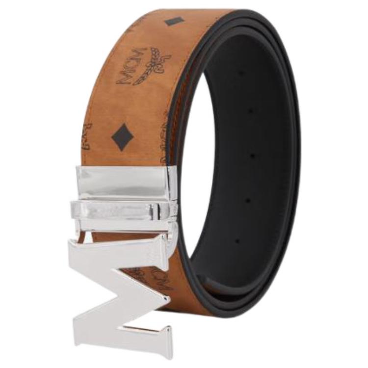 Lookbook MCM Coated Canvas Reversible Belt Unisex Black Cognac Silver 4.3cm MXBAAVI01CO001