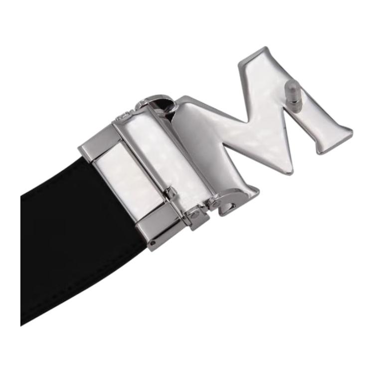 Shop MCM Coated Canvas Reversible Belt Unisex Black Cognac Silver 4.3cm MXBAAVI01CO001