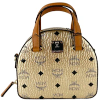 MCM Diamond Logo Visetos Mini Round Top Tote Bag Berlin Gold MCM Diamond Logo Visetos Mini Round Top Tote Bag Berlin Gold