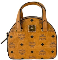 MCM Diamond Logo Visetos Mini Round Top Tote Bag Cognac MCM Diamond Logo Visetos Mini Round Top Tote Bag Cognac