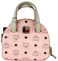 MCM Diamond Logo Visetos Mini Round Top Tote Bag Soft Pink MCM Diamond Logo Visetos Mini Round Top Tote Bag Soft Pink