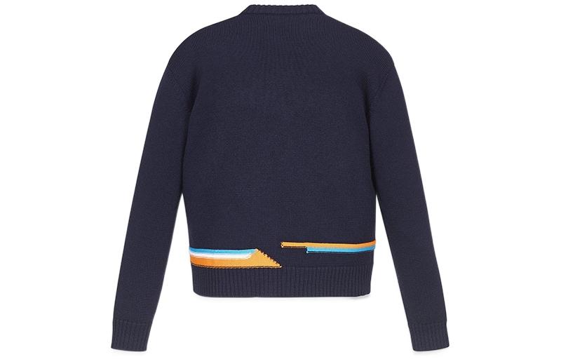 Lookbook MCM FW22  Dark Blue Cartoon Jacquard Knit Pullover Sweater. MHECAMM02L3