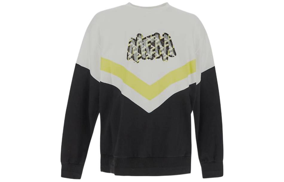 MCM FW22 Colorblock Logo Print Crewneck Sweatshirt Black White MHACAMM02WO