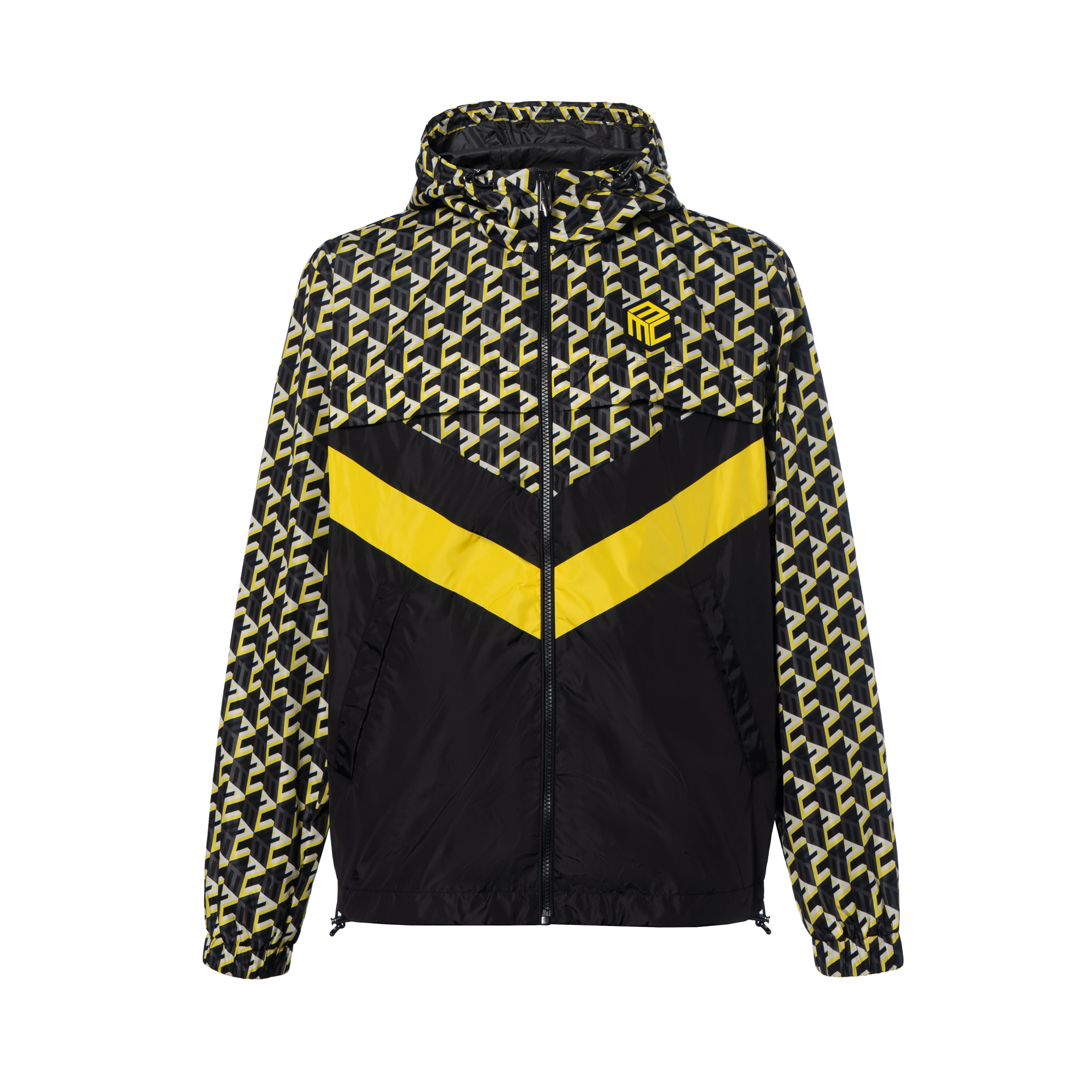 MCM FW22 Geometric Print Zip-Up Hoodie Jacket Black MHJCAMM04YW