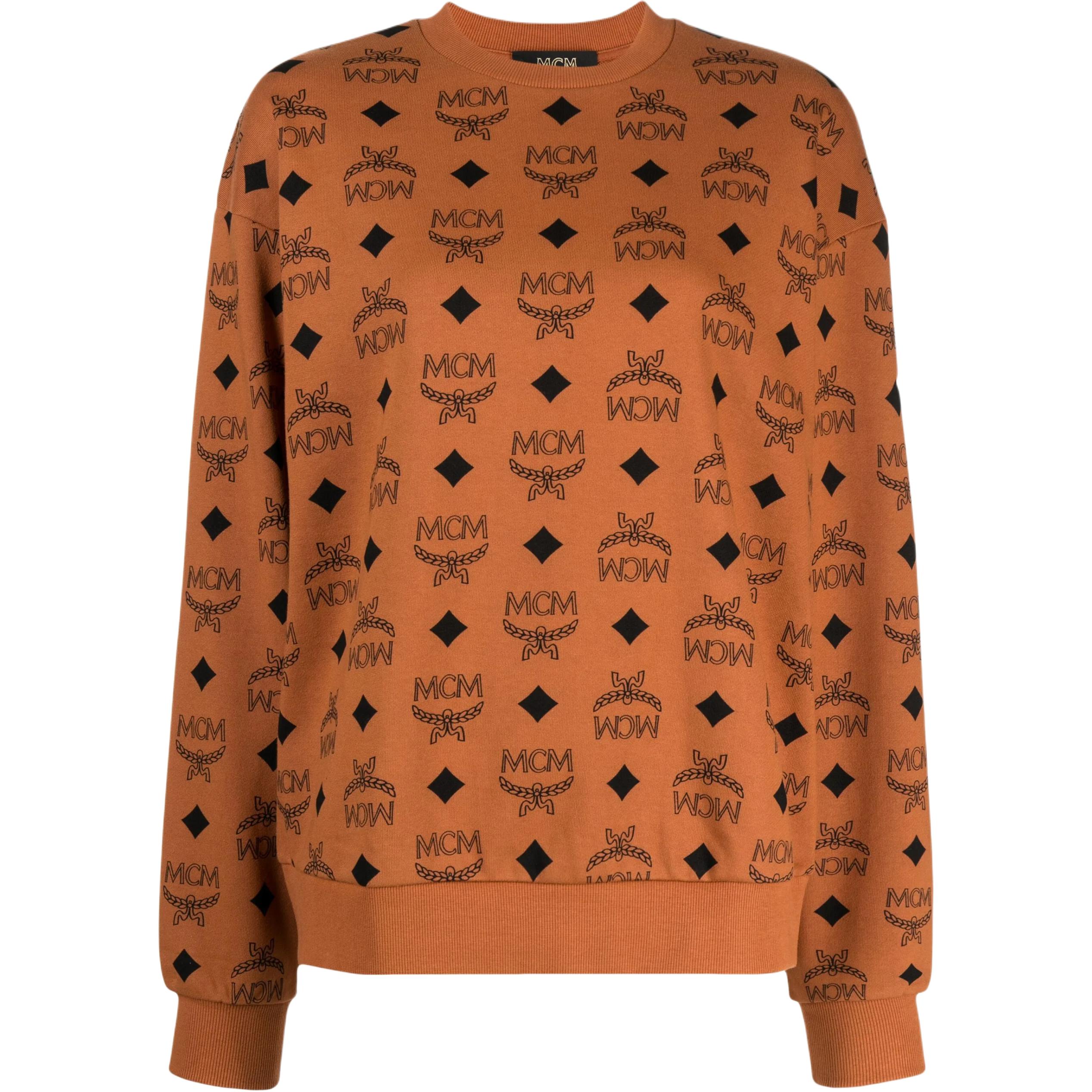 MCM FW23 Letter Logo Print Crewneck Sweatshirt Unisex in Cognac MFADAMM05CO00S