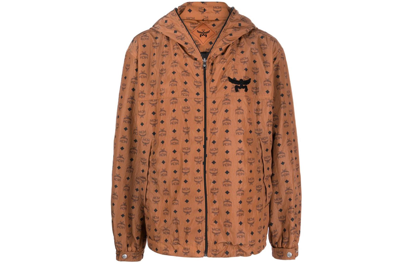 MCM FW23 Logo Print Brown Hoodie Jacket Outerwear MHJESMM05CO00L
