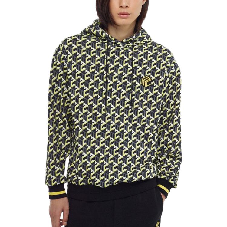 Shop MCM 幾何印花寬鬆版連帽長袖上衣 黃色 MHACSCK02YW