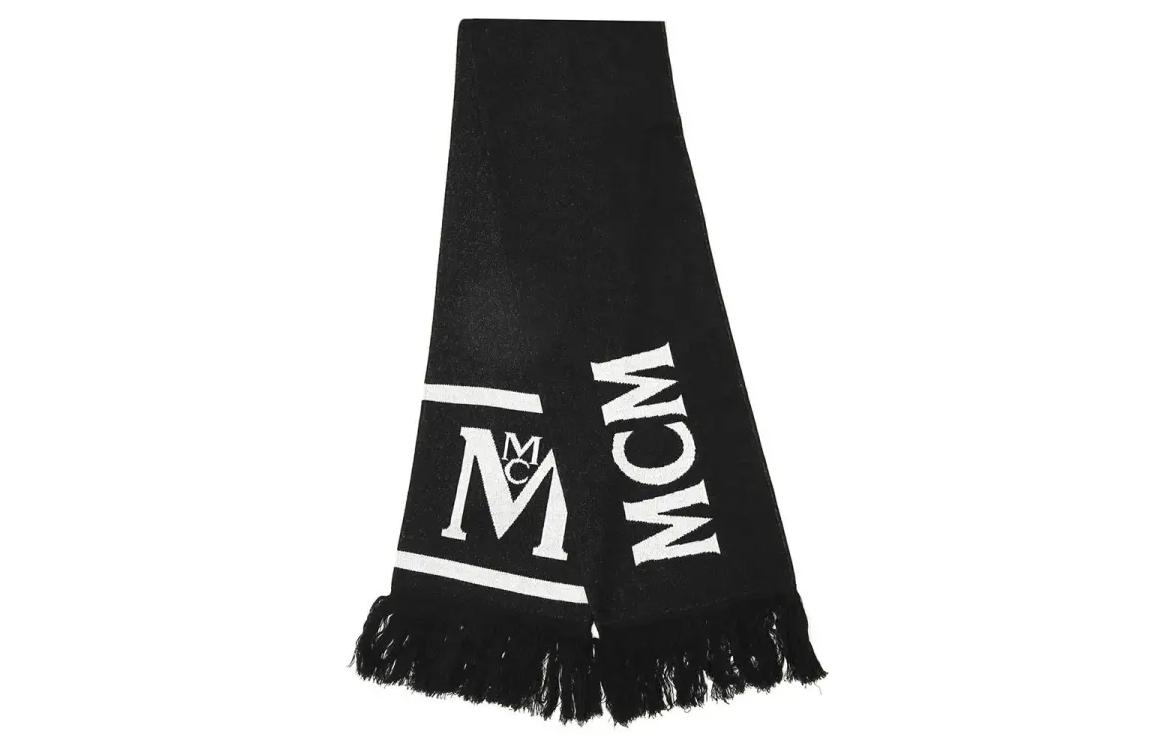 Order MCM Logo Black Wool Scarf Unisex Couple Style Warm Accessory. MEFAAMM05-BK001