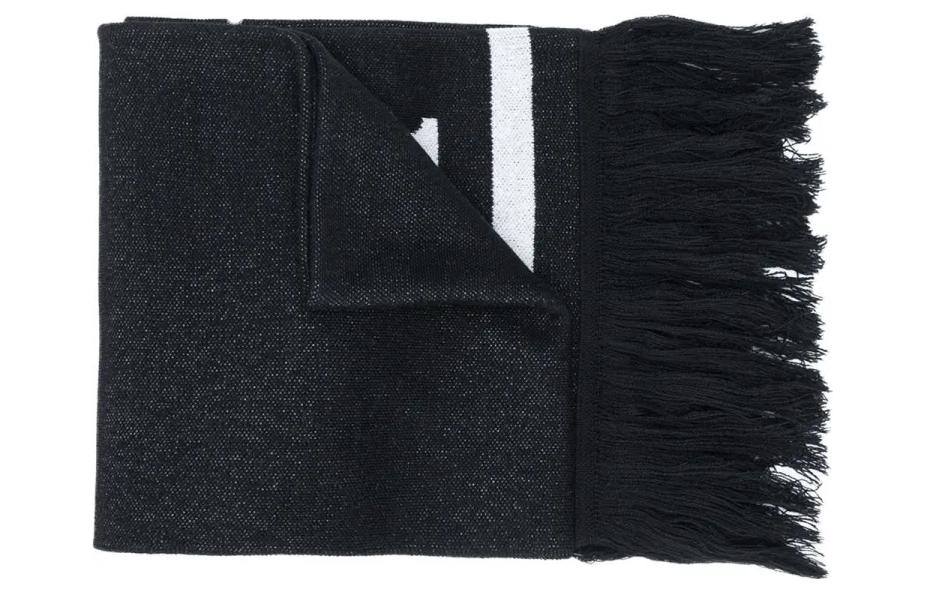 Lookbook MCM Logo Black Wool Scarf Unisex Couple Style Warm Accessory. MEFAAMM05-BK001