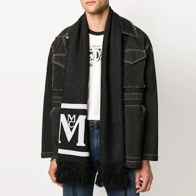 MCM Logo Black Wool Scarf Unisex Couple Style Warm Accessory. MEFAAMM05-BK001 Shop MCM Logo Black Wool Scarf Unisex Couple Style Warm Accessory. MEFAAMM05-BK001