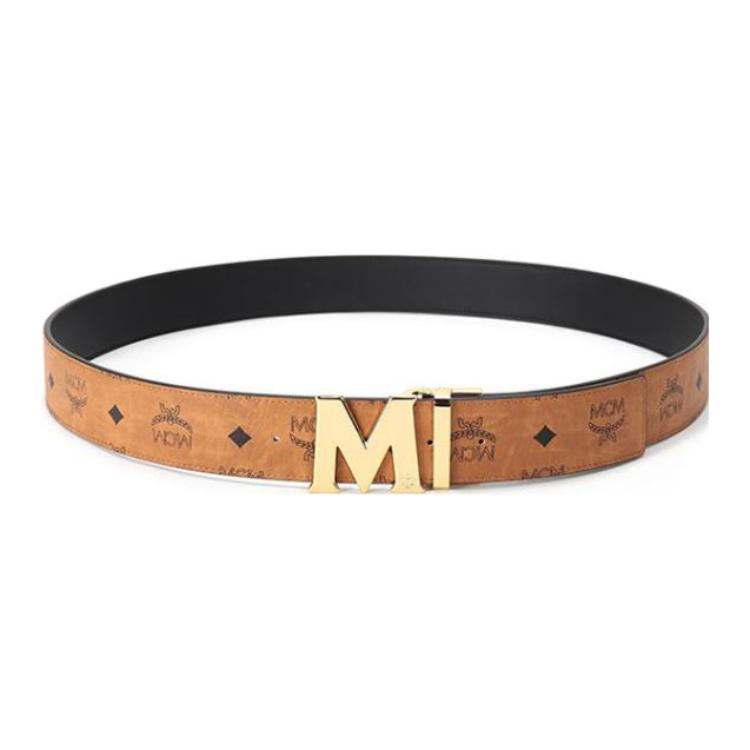 Shop MCM Logo Coated Canvas Leather Reversible Belt, Cognac, 4.5cm Wide MXB6AVI04CO001