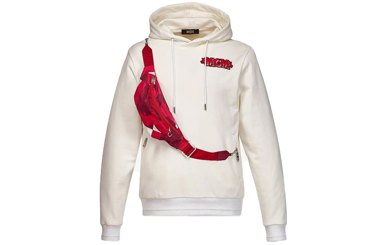 MCM Logo Embroidered Detachable Waist Bag Hoodie White MHABASX02R000L