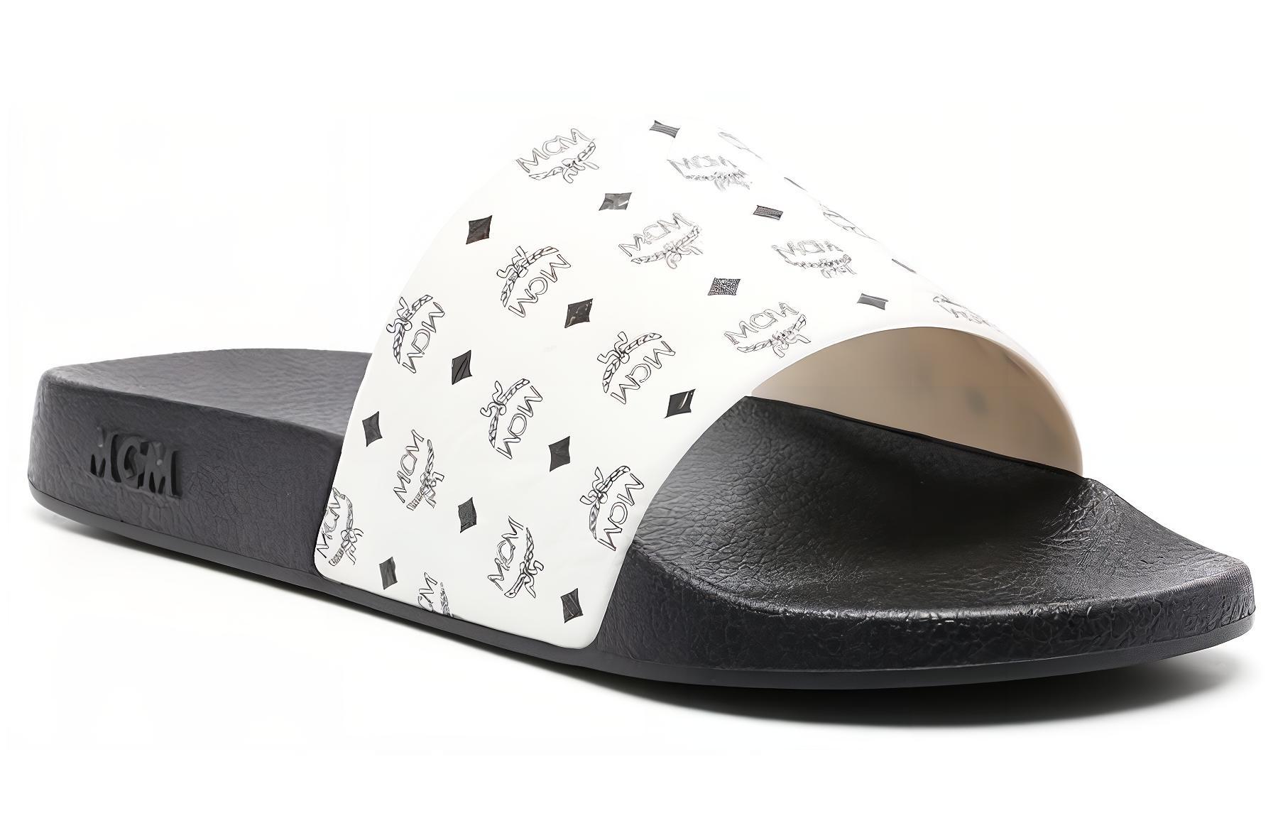 Order MCM字母印花黑白时尚拖鞋 MEXDSMM05BK