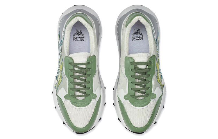 Shop MCM Baskets Basses en Cuir ''Blanc Vert'' MEXCASY01JZ
