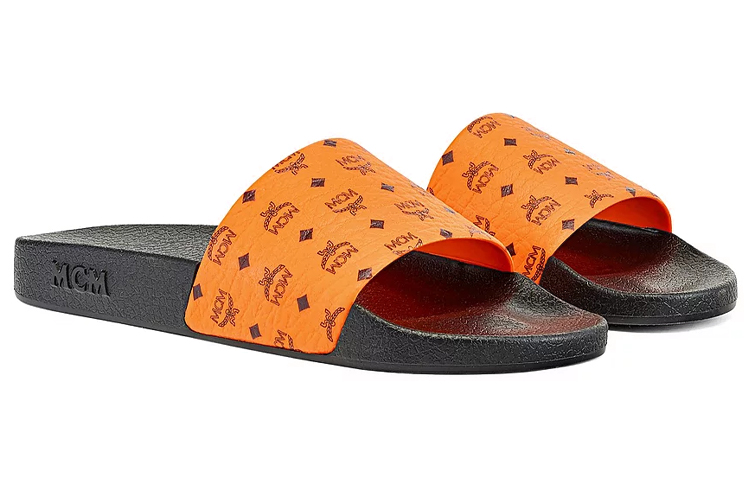 Lookbook MCM 經典花紋印花橡膠拖鞋 橙黑