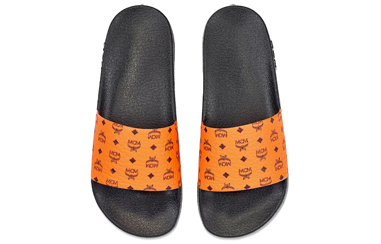Shop MCM 經典花紋印花橡膠拖鞋 橙黑