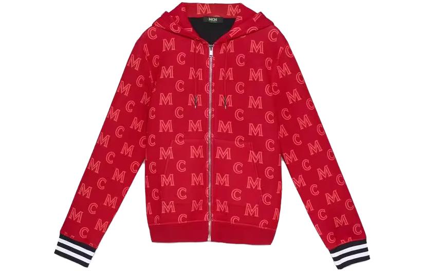 MCM Red Hoodie with Logo and Lettering Design MHAASMM04R40