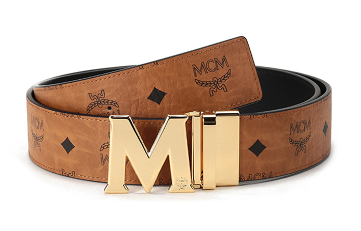 Order MCM Reversible Printed Buckle Leather Belt Unisex Black/Cognac 4.3cm Wide. MXBAAVI03CO001