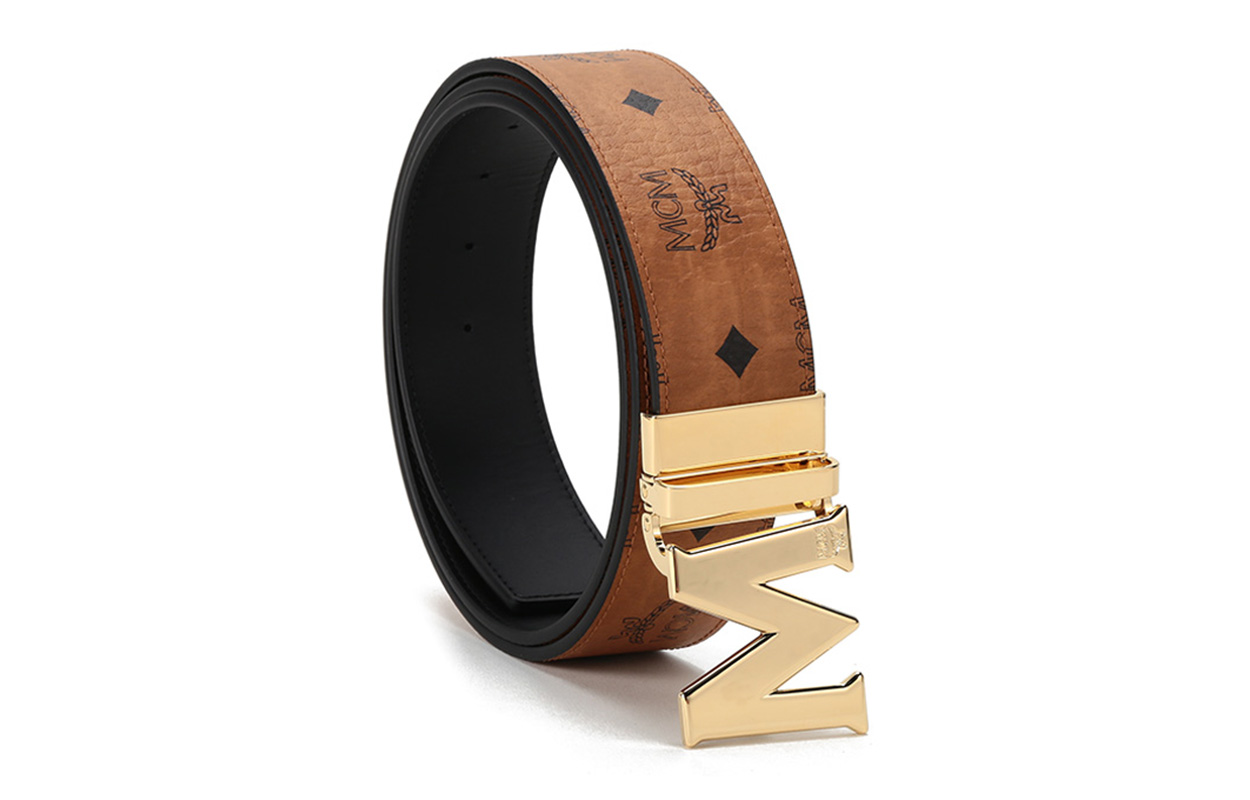 Lookbook MCM Reversible Printed Buckle Leather Belt Unisex Black/Cognac 4.3cm Wide. MXBAAVI03CO001