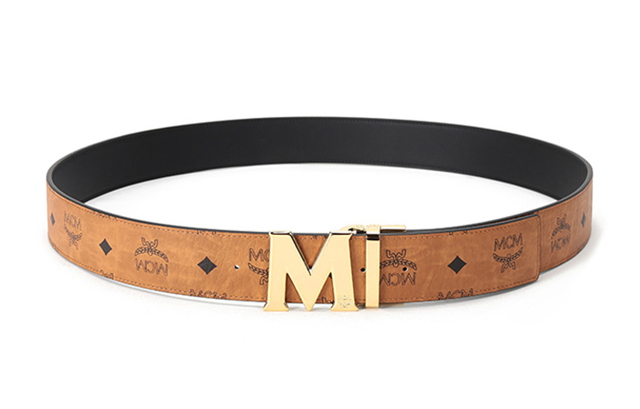 Shop MCM Reversible Printed Buckle Leather Belt Unisex Black/Cognac 4.3cm Wide. MXBAAVI03CO001
