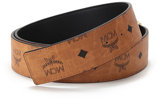 MCM Reversible Printed Buckle Leather Belt Unisex Black/Cognac 4.3cm Wide. MXBAAVI03CO001 Details for MCM Reversible Printed Buckle Leather Belt Unisex Black/Cognac 4.3cm Wide. MXBAAVI03CO001