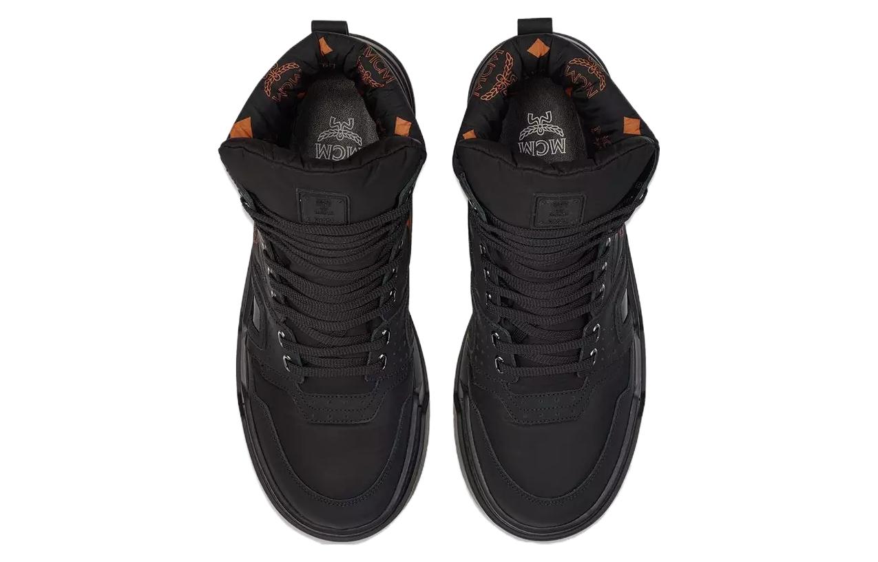 Lookbook MCM Skyward Hi 小牛皮 圓頭平底繫帶 舒適百搭 高筒 板鞋 男款 黑色