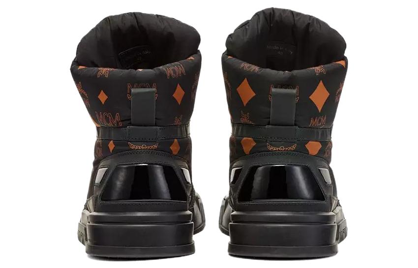 Shop MCM Skyward Hi 小牛皮 圓頭平底繫帶 舒適百搭 高筒 板鞋 男款 黑色