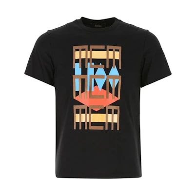 MCM SS21 Graphic Sequin Print Black Short-Sleeve T-Shirt for Men. MHTBSMM08-B2