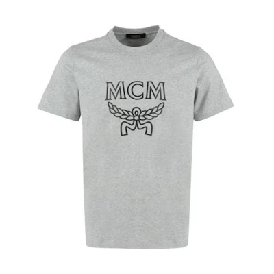 MCM SS22 Grey Logo Print Crew Neck Short Sleeve T-Shirt. MHTBSMM09EH