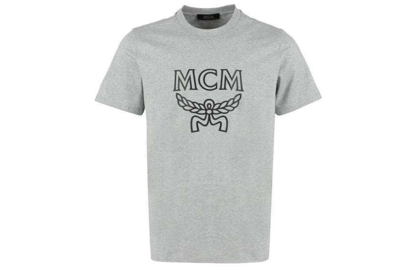 Order MCM SS22  Grey Logo Print Crew Neck Short Sleeve T-Shirt. MHTBSMM09EH