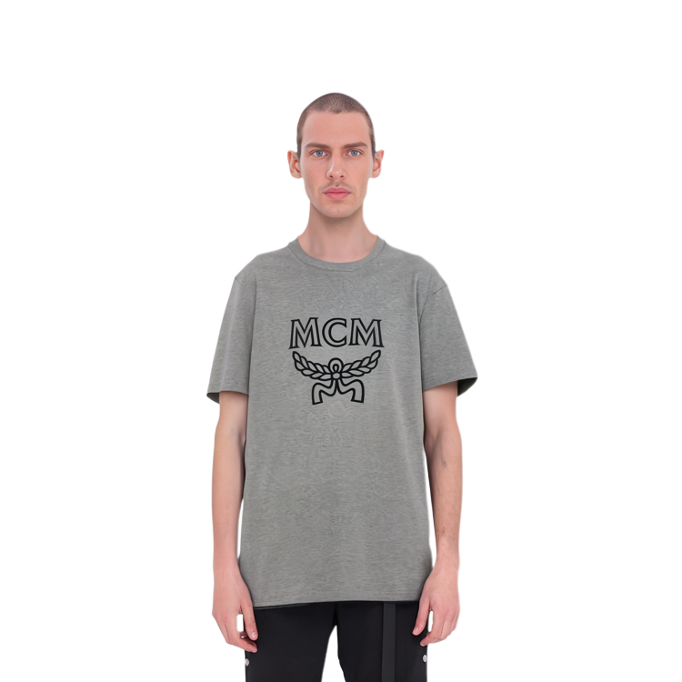 Lookbook MCM SS22  Grey Logo Print Crew Neck Short Sleeve T-Shirt. MHTBSMM09EH