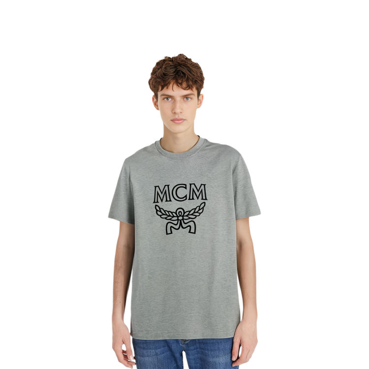 Shop MCM SS22  Grey Logo Print Crew Neck Short Sleeve T-Shirt. MHTBSMM09EH